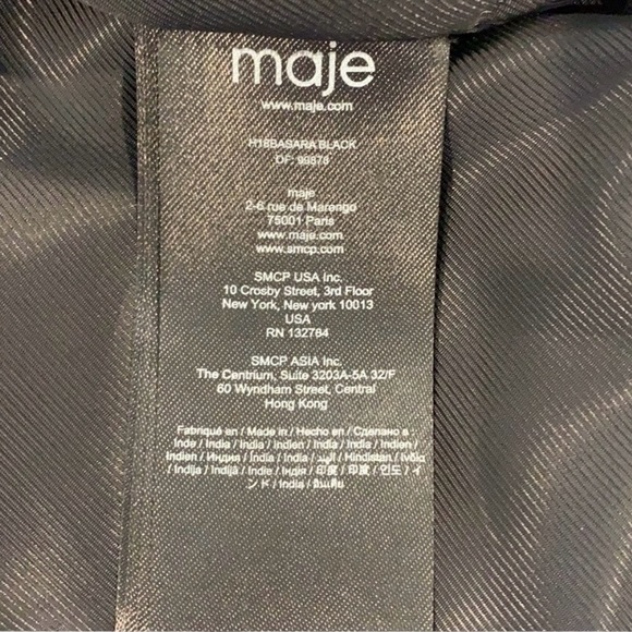 Maje Basara Leather Zip Front Shearling Collar Bomber Jacket, Size FR40 (US8) - Picture 7 of 7